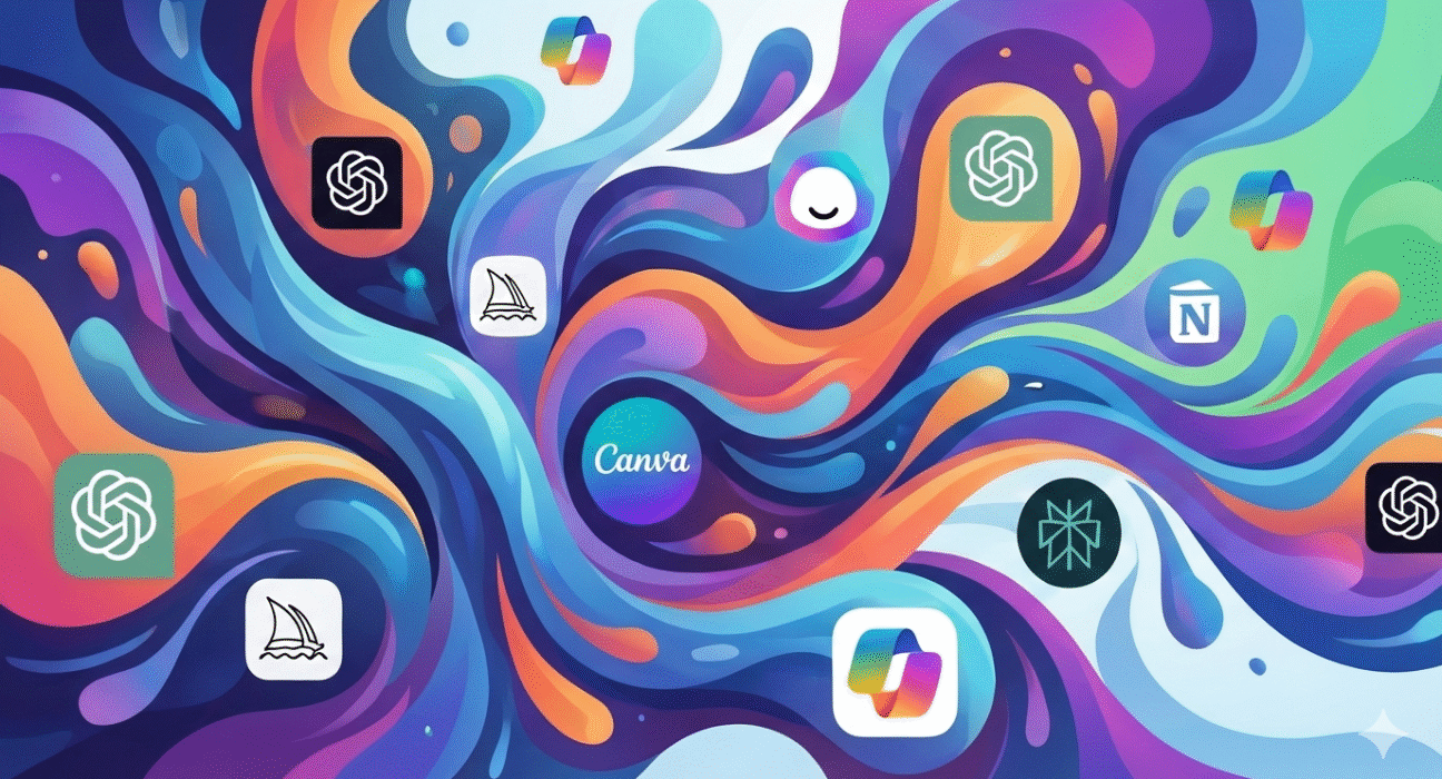 Ferramentas de IA que mais sao usadas ilustradas em uma pintura de tinta aquarela