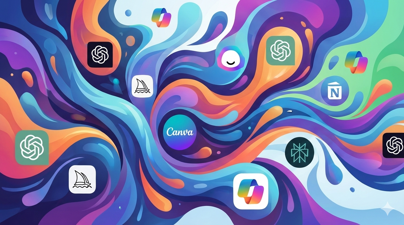 Ferramentas de IA que mais sao usadas ilustradas em uma pintura de tinta aquarela